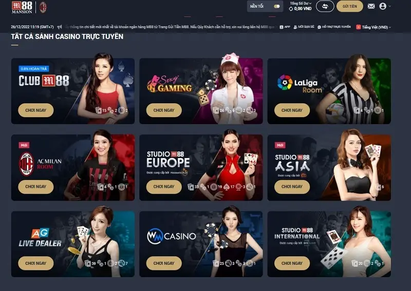 Khám phá tất cả các tựa game casino online M88